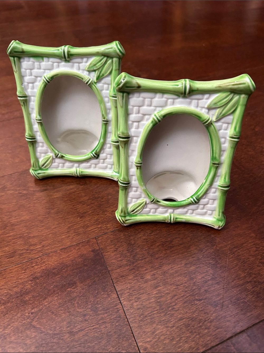 Vintage Japanese Green and White Bamboo Ceramic Picture Frames — Set of 2 - Picture 2 of 9